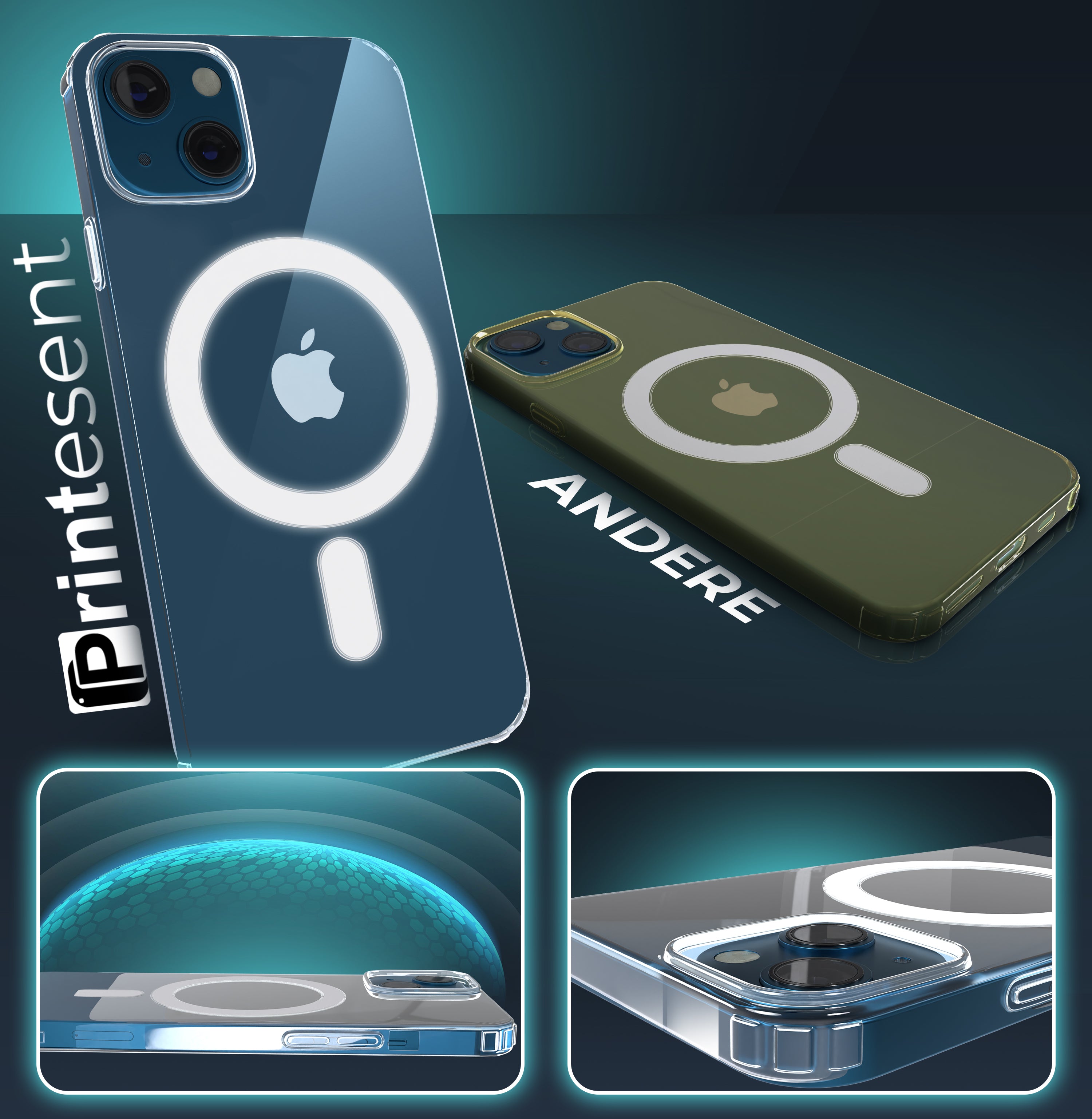 Printesent MagSafe Clear Case für iPhone 12–16 – Transparente Schutzhülle mit Magnetring